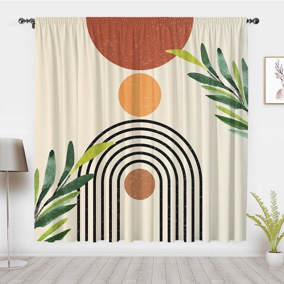 Bohemian art Window Curtains, Modern Minimalistic Geometric line Plants Window Treatments Blackout Curtain Bedroom living room privacy Decor(Rod pocket)