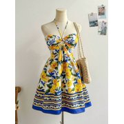 Bohemian beach vacation halter neck strapless dress