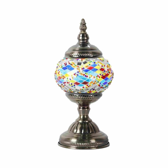 Bohemian handmade glass mosaic table lamp TL-04 retro antique bronze base with three levels of dimming plug-in, including E12 light source size: length 4.93 * width 4.53 * height 11.03 inches.