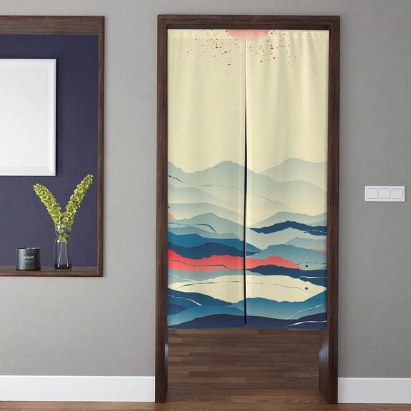 Bohemian style Art Noren Door Curtains, Retro abstract colorful wavy lines Doorway Curtain, For Kitchen Partition Bedroom Door Privacy Decor