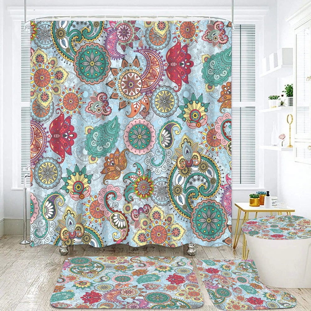 Bohemian style Printed Shower Curtains Set Boho Bathroom Curtain with ...