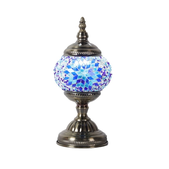 Bohemian style desk lamp, handmade glass mosaic lampshade, vintage antique bronze base, model TL-03, three level dimming plug-in version, including one E12 light source, size: length 4.93 * width 4.5