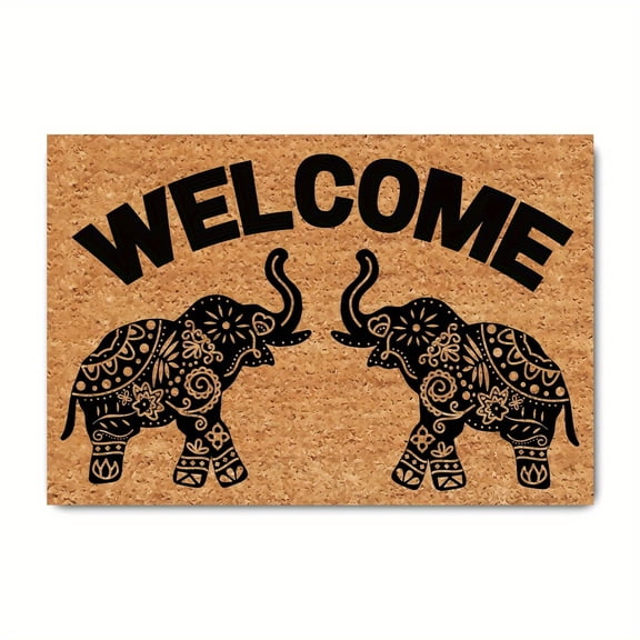 Bohemian style elephant welcome doormat, rectangular flannel rug, machine washable, lightweight polyester material, suitable for outdoor porch, kitchen, living room, bathroom or office decoration.