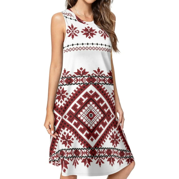 Bohemian style embroidery Spring Summer Dresses for Women Fashion T-shirt Dress Casual Sleeveless Loose Sundress with Pockets