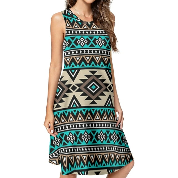 Bohemian style pattern ethnic minority characteristics Spring Summer Dresses for Women Fashion T-shirt Dress Casual Sleeveless Loose Sundress with Pockets