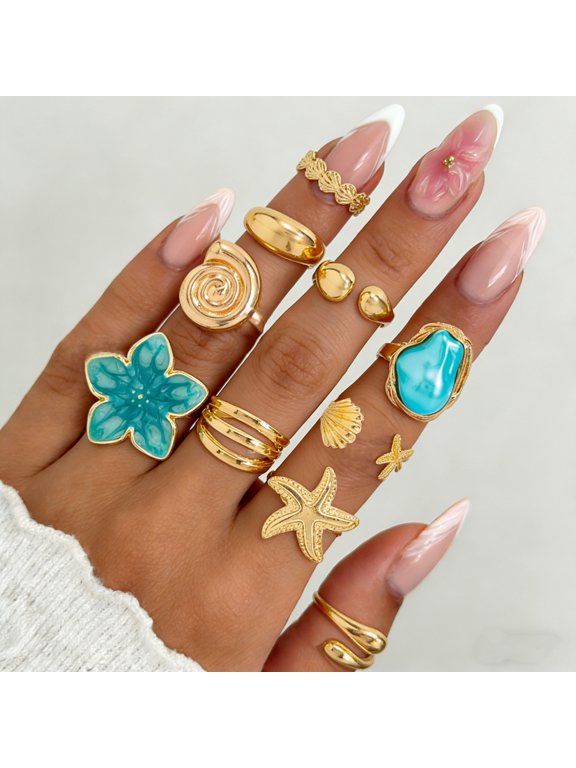 Bohemian vintage starfish open ring beach vacation shell adjustable ring