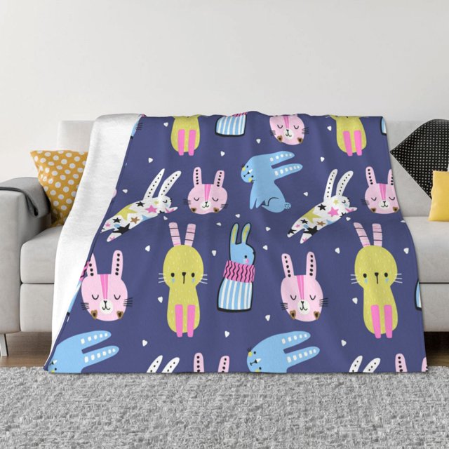 BohemianCute Patterned Rabbit Throw Blanket for Couch, Soft Fuzzy Comfy