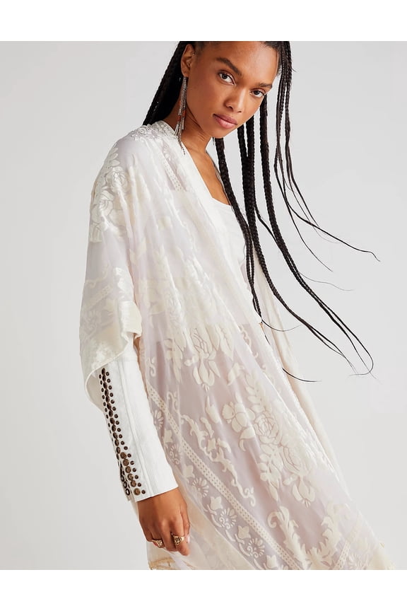 -Women's Burnout Velvet Kimono Bohemian Long Cardigan with Tassel Beach Cover-up Holiday Casual Cardigan Shawl(Beige/Pale pink)