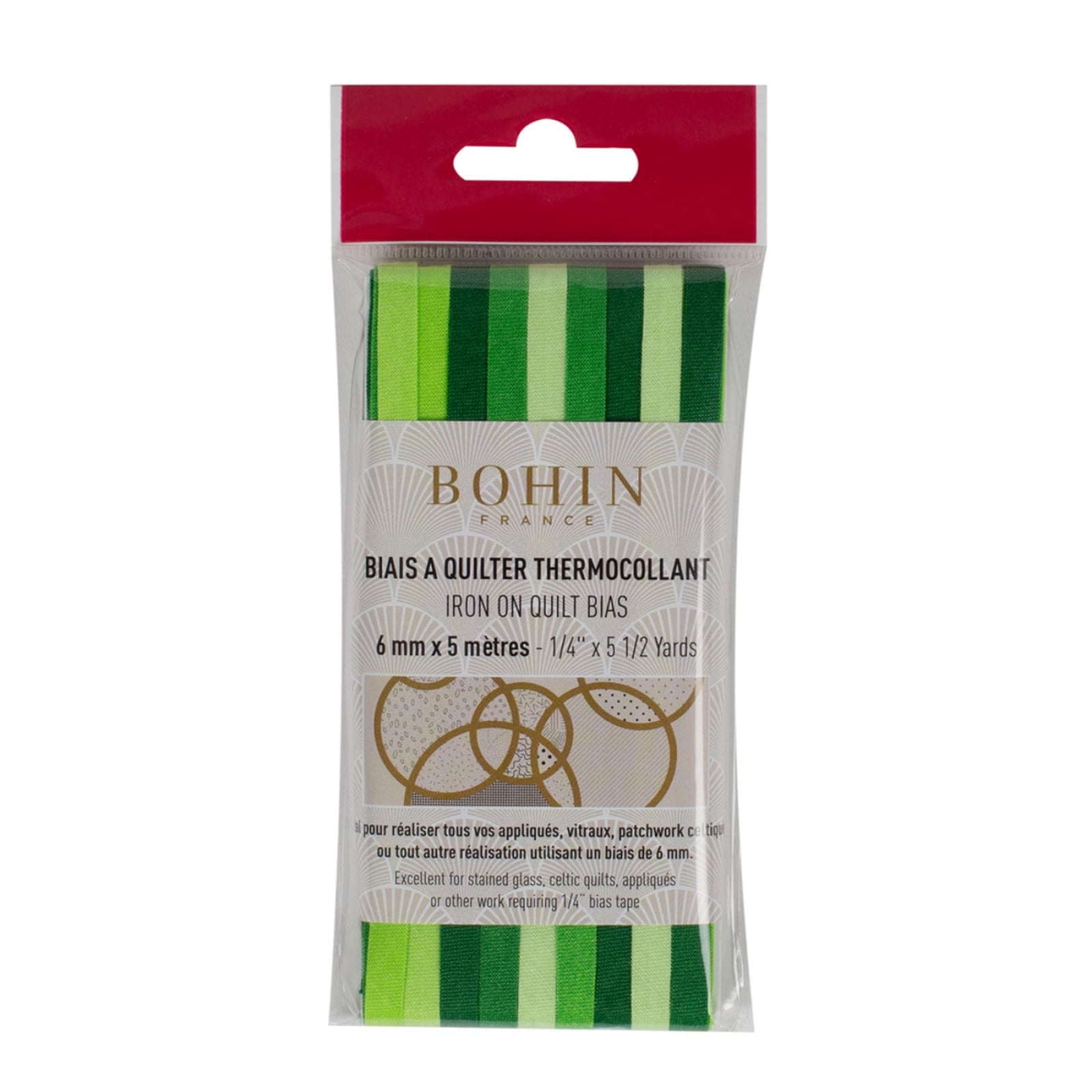 Bohin Light Green Gradation Fusible Quilt Bias 1/4in x 5-1/2yds