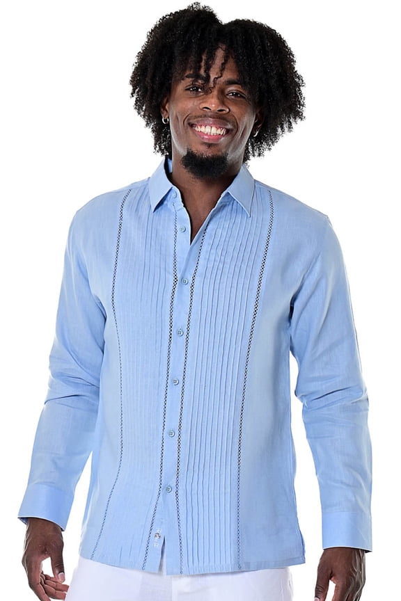 100% Linen Mens Fancy Style Long Sleeves w/Fancy Panels Shirt in (2) Colors-MLS104