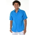 thumbnail image 1 of Bohio 100% Linen Mens Fancy Style Short Sleeve Shirt w/Anchor Embroidered Panels in (2) Colors-MLS1270, 1 of 4