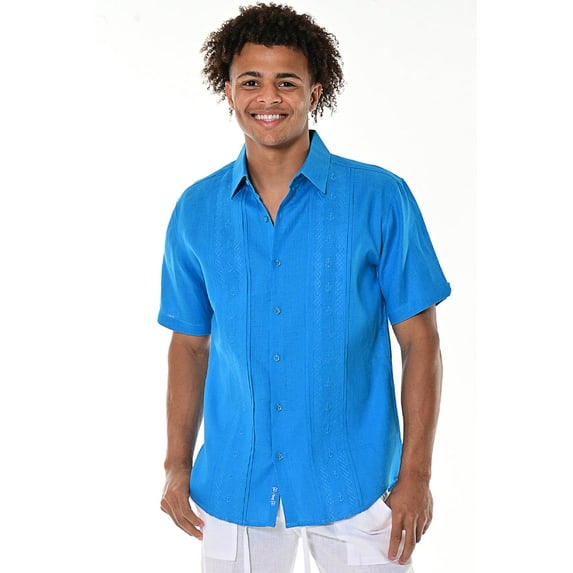 Bohio 100% Linen Mens Fancy Style Short Sleeve Shirt w/Anchor Embroidered Panels in (2) Colors-MLS1270