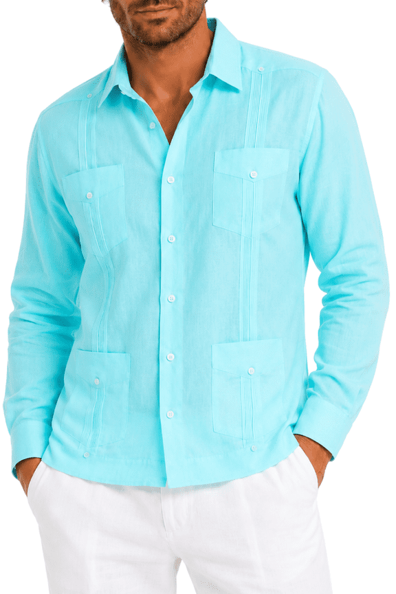 Guayabera Shirt Linen Chacavana 4-Pocket Beach Wedding Mexican (Men)