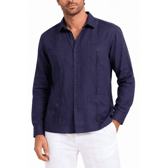 Bohio Guayabera Shirt Linen Chacavana 4-Pocket Beach Wedding Mexican ((Men)