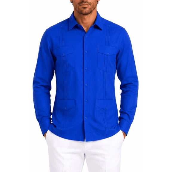 Bohio Guayabera Shirt Linen Chacavana 4-Pocket Beach Wedding Mexican (Men)