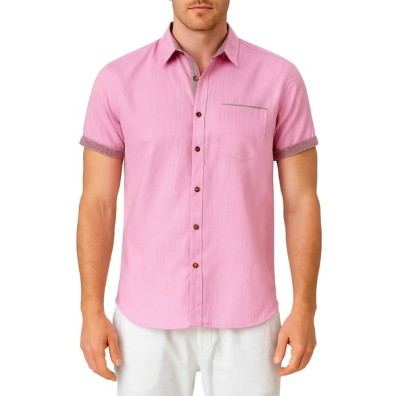 Bohio LINEN LOOK S/S Button Shirt Contrast Slv Trim (Men)