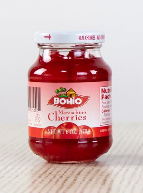 Bohio Maraschino Cherries with Stems, 5 Cal Fat Free Sodium Free, About 18 Count, 6oz Jar