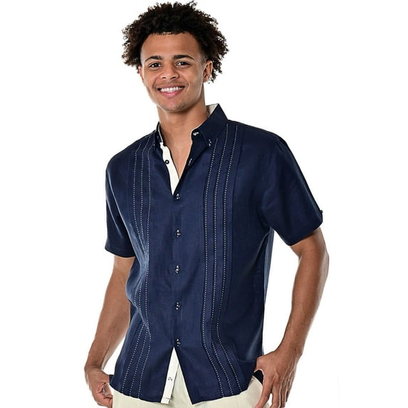 Bohio Men's 100% Linen Guayabera Inspired Short Sleeve Shirt w/Pin Tucked in (2) Colors-MLS71