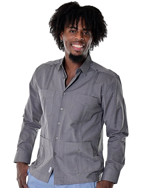 Cuban Guayabera Shirt Long Sleeves Traditional 4 Pocket (Men)