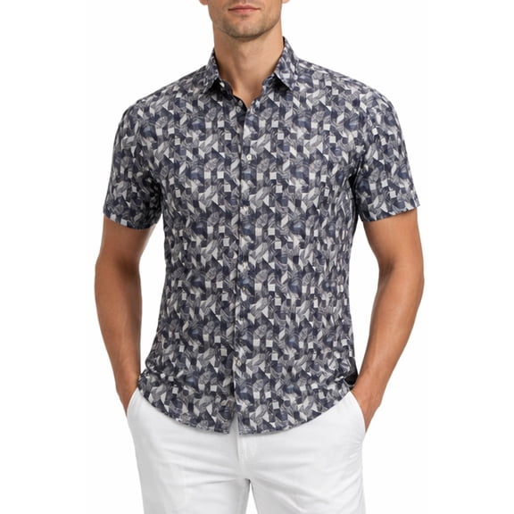 Bohio S/S Button Shirt Poly/Spandex Geometric Gray (Men)