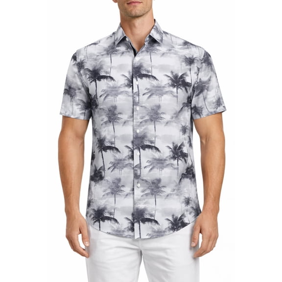 Bohio Tropical Floral S/S Button Shirt Poly/Spandex Gray (Men)