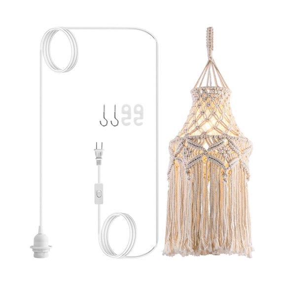 Boho-02 Plug In Pendant Light Macrame Cotton Rope Hanging Fixture