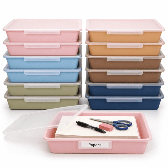 Boho 13x10in 12 Count Letter Size Stackable Flat Paper Storage Organizer Bins