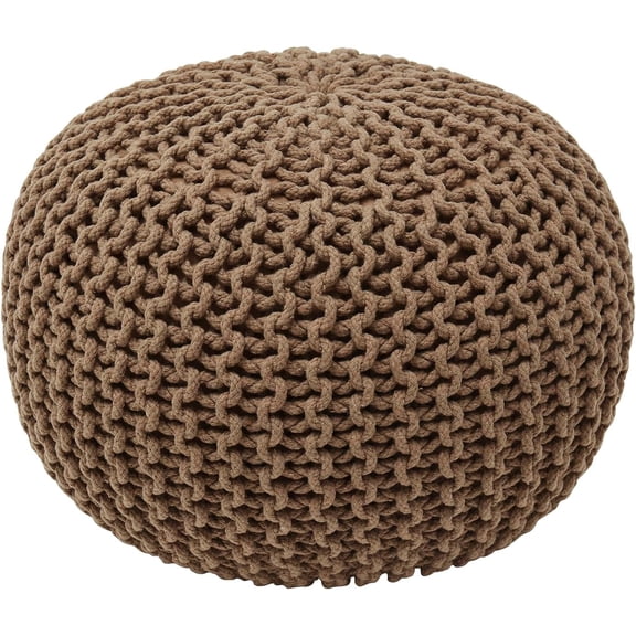Boho 18" Pouf Ottoman, Hand Knitted Round Foot Rest,Taupe/Brown | Soft Cotton Blend Braided Pouffe with Firm Stuffing—Use as a Footstool, Extra Seat, or Boho Accent in any Room of Your Home