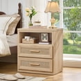 thumbnail image 1 of Boho 2 Drawers Rattan Farmhouse Nightstand, Rustic Bedside Table with Drawers for Bedroom, Vintage End Table with Open Shelf for Living Room, Natural, 1 of 9