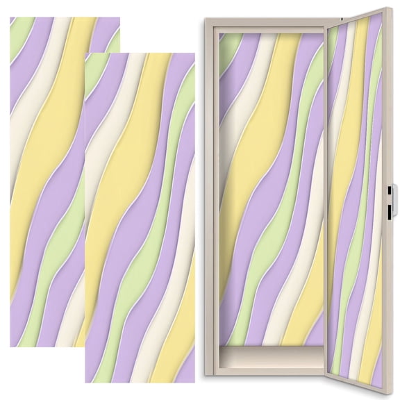 Boho 2 Pcs School Locker Magnetic Wallpaper 12" x 36" Pastel Striped Lavender Yellow candy Reusable Removable Locker Accessories Back to School Supplies