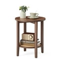thumbnail image 1 of Boho 2-Tier Round Side Table - Rattan-Look Nightstand with Storage Shelf for Small Spaces, Black Walnut, 1 of 6