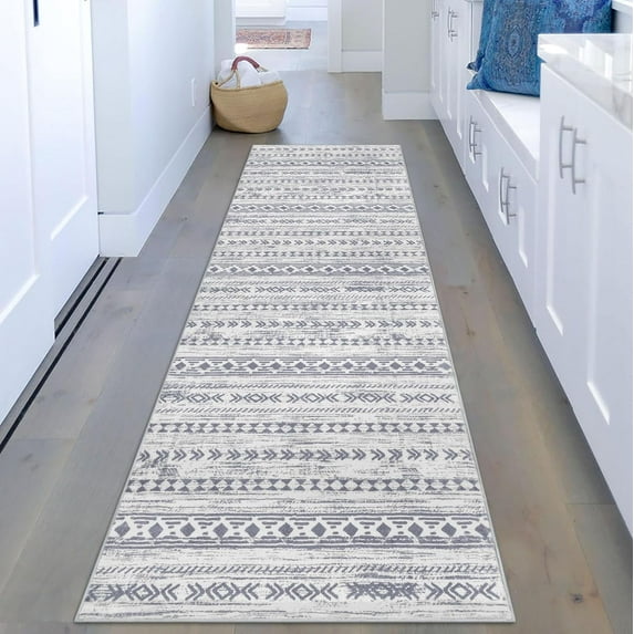 Boho 2'x10' Washable Hallways Rug, 2x10FT Runner Rug with Rubber Backed, Vintage Runners for Laundry Non Slip Carpet Khaki Lightweight Door Mat Indoor Entrance