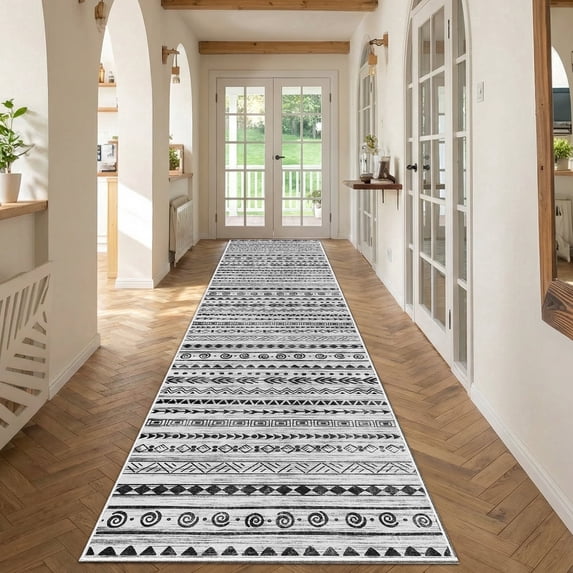 Boho 2'x10' Washable Hallways Rug, 2x10FT Runner Rug with Rubber Backed, Vintage Runners for Laundry Non Slip Carpet Khaki Lightweight Door Mat Indoor Entrance
