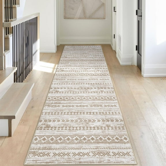 Boho 2'x10' Washable Hallways Rug, 2x10FT Runner Rug with Rubber Backed, Vintage Runners for Laundry Non Slip Carpet Khaki Lightweight Door Mat Indoor Entrance