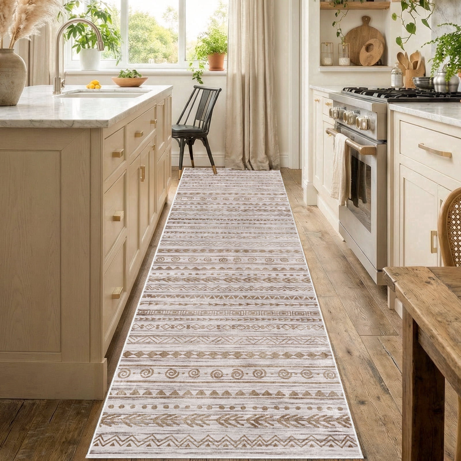 Boho 2'x8' Washable Hallways Rug, 2x8FT Runner Rug with Rubber Backed, Vintage Runners for Laundry Non Slip Carpet Khaki Lightweight Door Mat Indoor Entrance