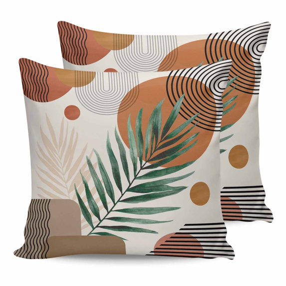 Boho 20x20 Pillow Covers Set of 2, Modern Abstract Art Leaves Cycle Stripes Geometric Throw Pillow Covers Decorative Couch Cushion Case, Microfiber Square Pillowcases for Bedroom Car Living Room