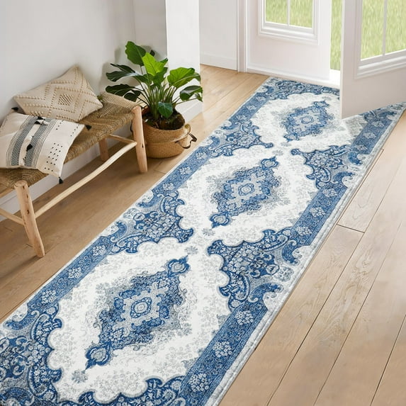 Boho 2x8 Runner Rug - Non-Slip, Washable Kitchen Rugs - Ideal for Hallway, Entryway, Living Room