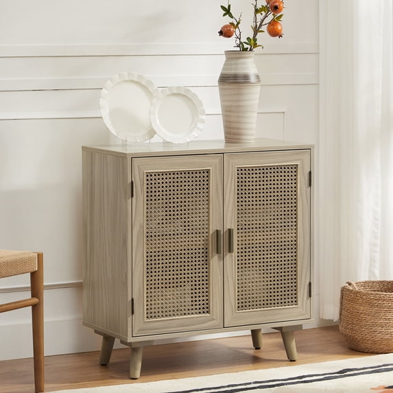 Tina's Home Boho 31" Rattan 2 Doors Sideboard with 1 shelf, Wooden Storage Cabinet Credenzas Buffet Home Acorn