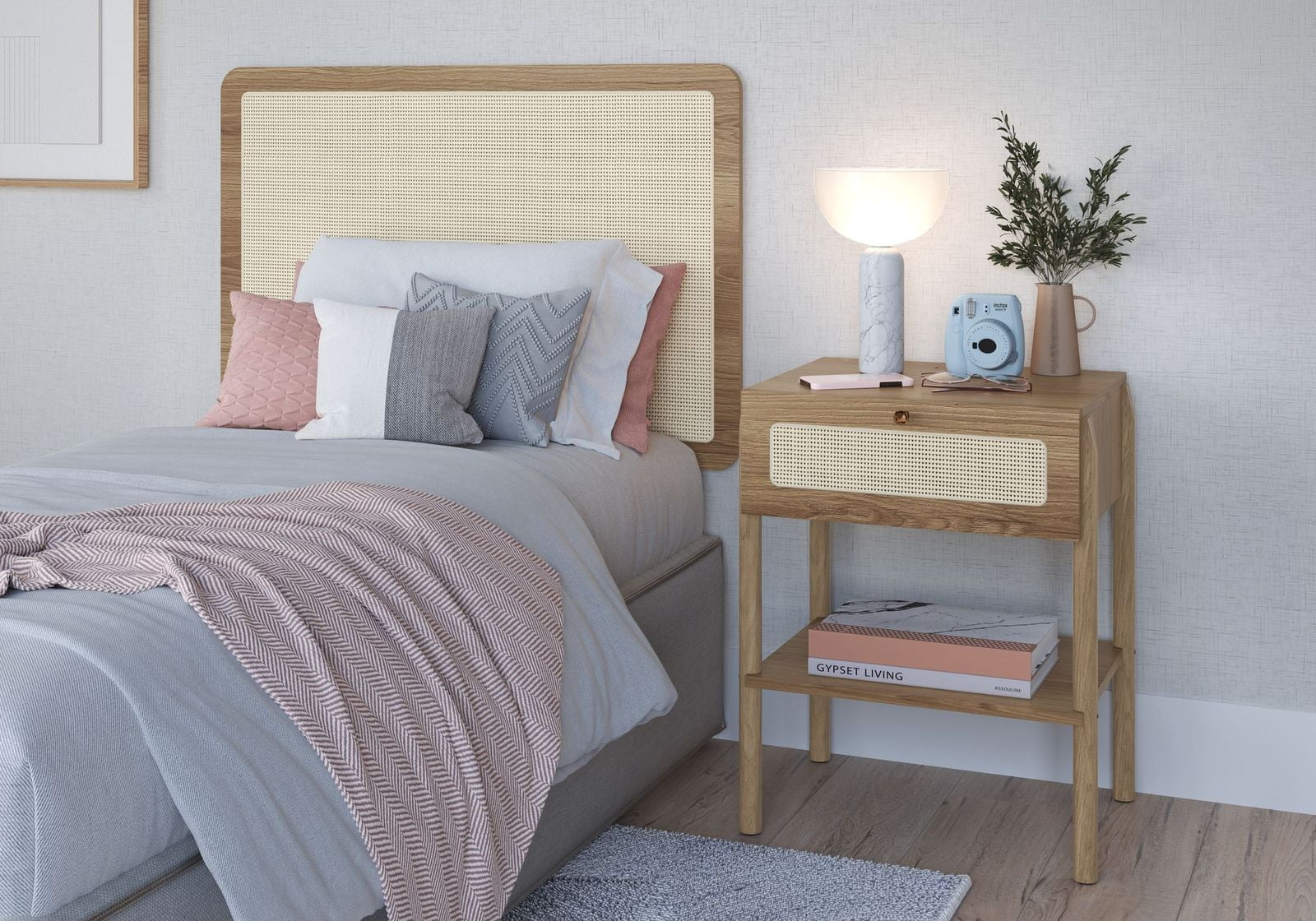 Boho 41.5" RattanWood Wall Mount Headboard for Twin/TwinXL Bed