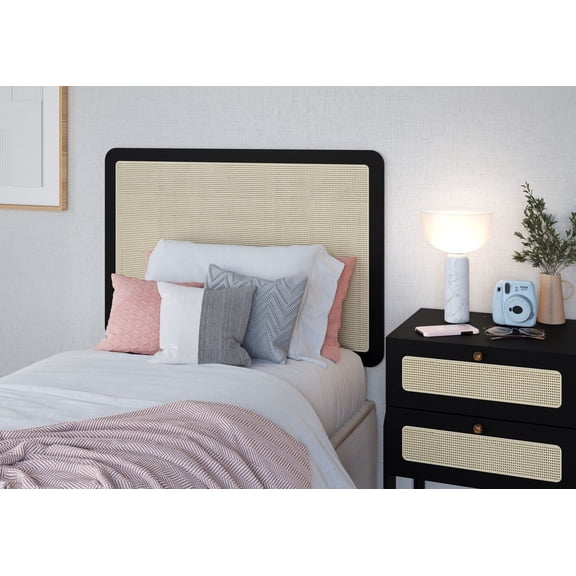 Boho 41.5" Rattan-Wood Wall Mount Headboard for Twin/TwinXL Bed, Nero Black