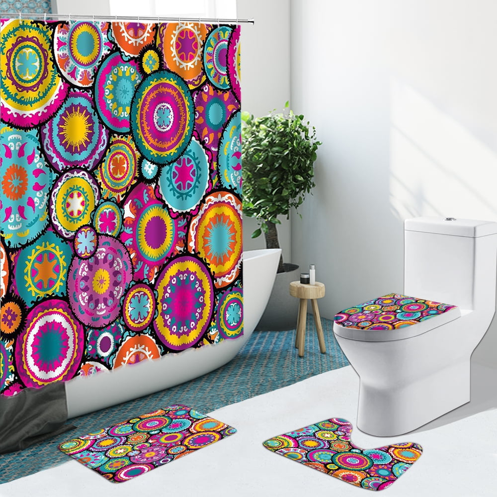 Boho 4pcs set Shower Curtains Bath Mat Mandala Pattern Creative