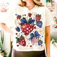 thumbnail image 1 of Boho 4th of July Strawberry T-shirt, Patriotic Bow T-shirt, Preppy Strawberries Shirt, Cute Coquette Independence Day Shirt TH140514, 1 of 5