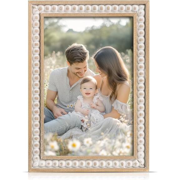Boho 4x6 Picture Frame Distressed White Wood Photo Frame | Solid Pine Wood, Wall and Tabletop Display, Farmhouse Rustic Finish, Bedroom Living Room Entryway Decor Gift for Family