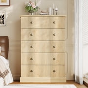 Boho 5 Drawer Dresser, Fluted Drawer Dresser with Anti Drop Design for Bedroom and Living Room