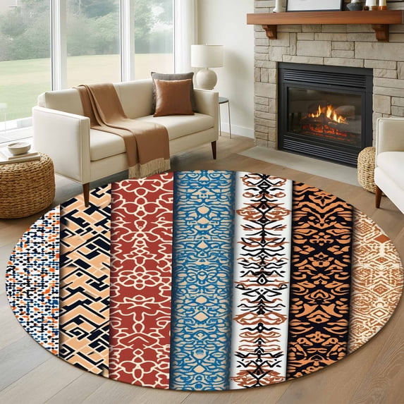 Boho 5FT Round Area Rugs for Living Room Retro Ethnic Vintage Floral ...