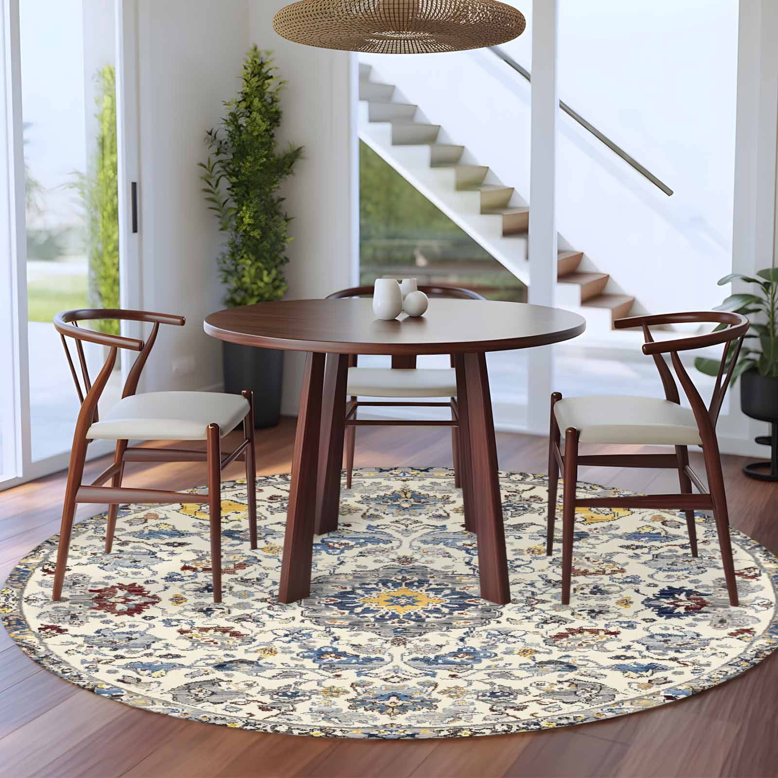 Boho 5ft Round Rug for Dining Table for 4 People Under Table Placement ...