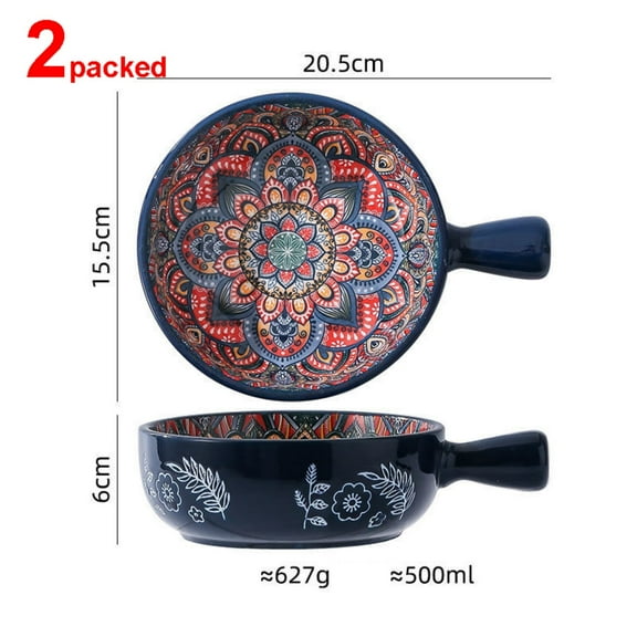 Boho Bowl Set of 2, 6.1" Colorful Ceramic Plates for Kitchen