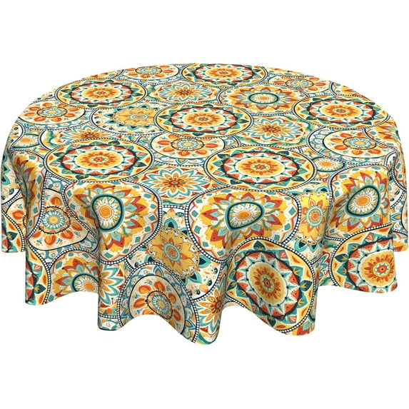 Boho 60 inch Round Tablecloth Vintage Floral Circle Table Cloths Colorful Table Cloth Circular for Kitchen Dining Dinner Tables Tabletop Decoration