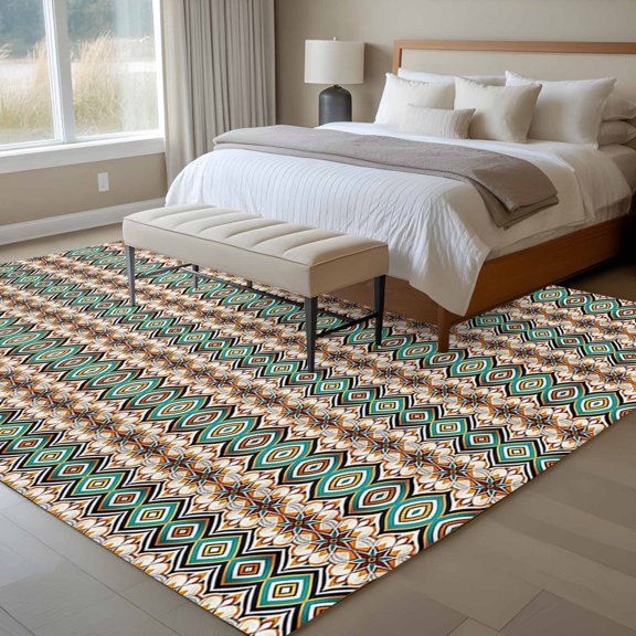 Boho 6x9 Rug for Dining Room Table and Chair Setup, Abstract Gradient Overlay Lines Flowers Low Pile Washable Non Slip Rectangle Area Rug