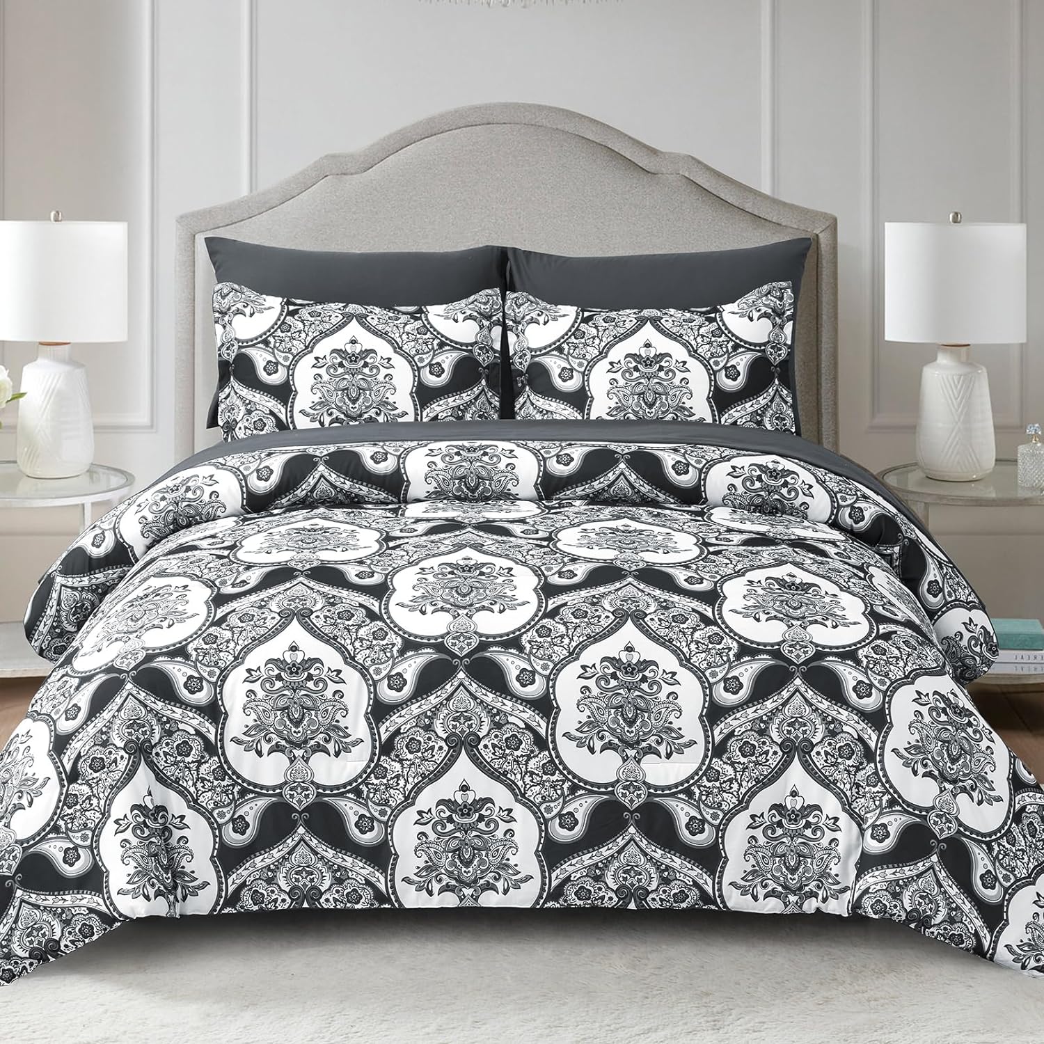Boho 7PCs Comforter Set Queen Size Black Bed in a Bag Bohemian